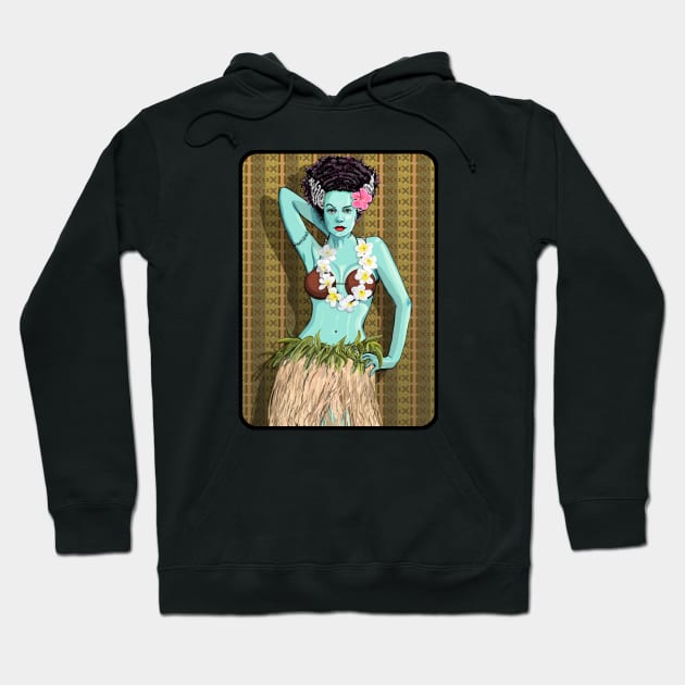 Tiki Hula Bride with thatch background Hoodie by FanboyMuseum